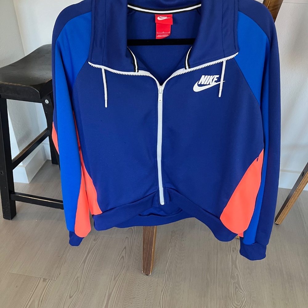 Nike Women’s Blue & Coral Colorblock Zip-Up Track Jacket Size Large Athleisure